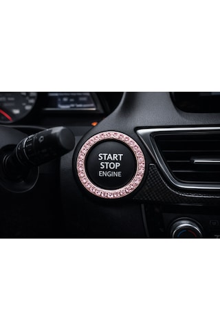 Kadınlara Özel Araç İçi Taşlı Start Stop Düğme Halkası Pembe