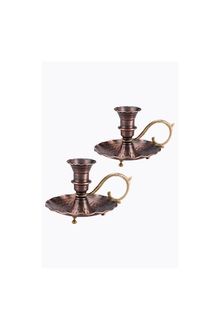 2'li Set Gaziantep Bakır Şamdan Set Şamdan-mumluk Set El İşlemesi Dövmesi Yük:9,5 Cm Kalınlık:0,80mm Eskitme Bakır Rose