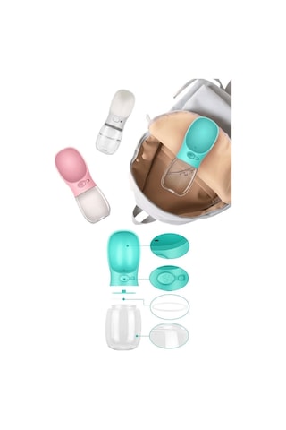 Pribor Taşınabilir Kedi Köpek Suluğu Seyahat Su Şişesi Kaseli Emniyetli Sızdırmaz Kutulu 350 Ml