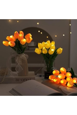 Fastbuy Pil Güçlü Lale Işık Ampulleri Beyaz Pembe 10 Adet Canlı Sarı Turuncu Ev Dekorasyon Hediye Sepeti Çiçek Tasarımı Beyaz - Pembe