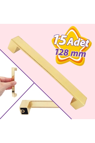 15 Adet Bihter Düz Kulp 128 Mm Altın Mutfak Kulpu Çekmece Dolap Kapak Kulbu Metal Mobilya Dolabı Kulpları