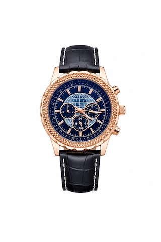 Atakaya Premium Erkek Kol Saati Rose Gold Kasa Lacivert Kadran Siyah Gümüş