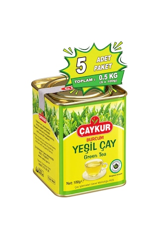 Burcum Yeşil Dökme Çay Teneke Kutu 100 Gr. Beşli Paket
