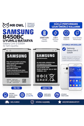 Samsung Galaxy Core 2 G355h Uyumlu B450bc 2000 Mah Li-ıon Batarya Samsung Galaxy Core 2 G355h Uyumlu B450bc 2000 Mah Li-ıon Batarya