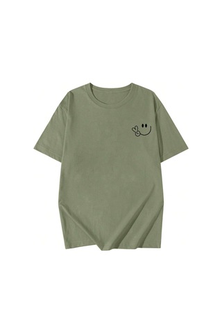 Noıssey Karikatür Ve Grafik Tasarım Oversize T-shirt Cartoon/letter Serisi Kod85 Yeşil