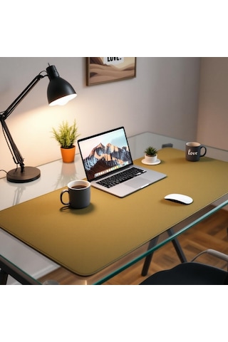 Mouse Pad Sarı Masa Matı 100x60cm Suni Deri Desk Mat Ofis Dekor