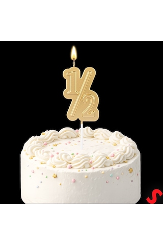 1/2 Yarım Yaş Doğum Günü Mumu, 12 Cm - Altın 0-99