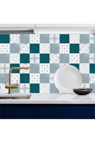 Tezgah Arası Mutfak Kendinden Yapışkanlı Folyo Kaplama Modern Fayans Desen Petrol 60cmx100cm