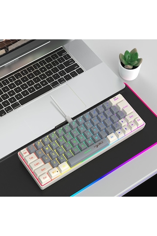 Hxsj V400 Kablosuz Renk Eşleştirme Rgb Arka Işık Membran Klavye 63 Tuş Anahtar, Kablolu Uzunluk: 1.7m Beige + Grey 2-renk