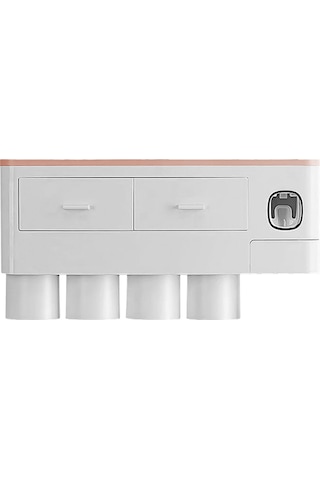 Geeksen Deliksiz Yer Tasarruflu Manyetik Diş Fırçası Askısı, Macun Sıkacağı Ve Bardaklı Banyo Düzenleyici Seti - Ev & Ticari Kullanım Pembe