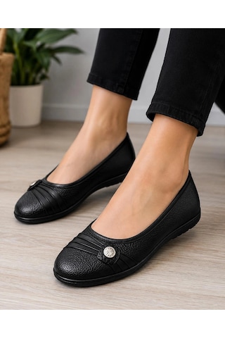 Belix İnci Detaylı Konfor Günlük Babet Siyah 36-40