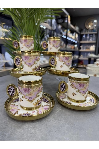 Caviar Lüx Porselen 6 Lı Fincan Takımı Purple-4924 Çok Renkli
