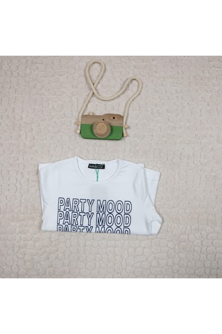 Kız Çocuk Party Mood Yazılı Pamuklu Sweat Beyaz