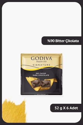 %90 Bitter Kare Çikolata - 52 Gram - 6 Adet %90 Bitter Kare Çikolata - 52 Gram - 6 Adet