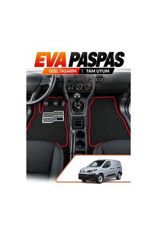 Peugeot Rifter Panelvan 2018-2025 Uyumlu Eva Paspas Metal Topukluklu Ön 2 Parça Siyah-kırmızı