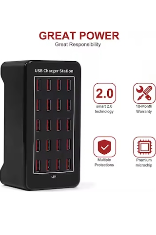 20 Usb Portu Hızlı Şarj Şarj İstasyonu Dock Kablosu İle 100w Ab