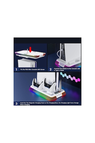 Ps5 Soğutma Standı İstasyonu Ps5 Pro/slim Rgb Ve Turbo Fan Playstation 5 Çift Şarj Aksesuar Kiti