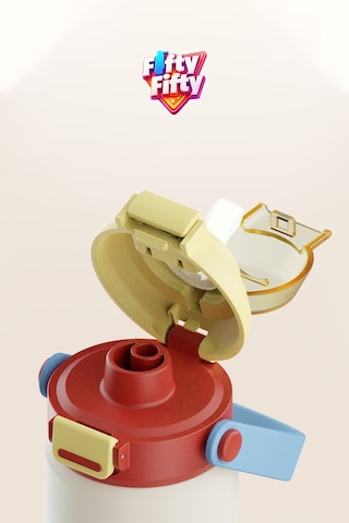360 Ml Çocuk Termosu Tek Kapak Çift Kullanım Pipetli Rahat İçim Kulplu Paslanmaz Çelik Termos 1104-360ml Sarı