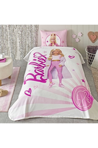 Taç Lisanslı Barbie Light Tek Kişilik Pamuk Pike Takımı 000000001000050173 Çok Renkli