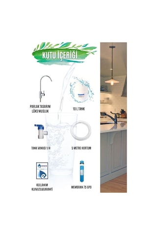 13 Aşamalı 12Lt Mavi Kapalı Şeffaf Kasa Pompasız Su Arıtma Cihazı