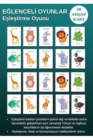 Zeka Kartları Eşleştirme Oyunu Ahşap Hafıza Kartı Oyunu Eğitici Puzzle Oyunları