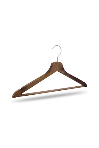 Nyn Ahşap Askı M-002 Barlı Elbise Pantolon Askısı Ceviz Renk 6 Adet Kahverengi