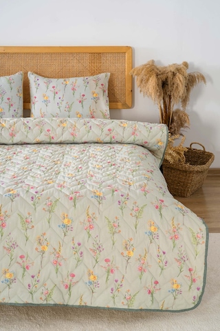 Begonvil Çift Kişilik Pamuklu Kapitone Pike & Yatak Örtüsü Yeşil