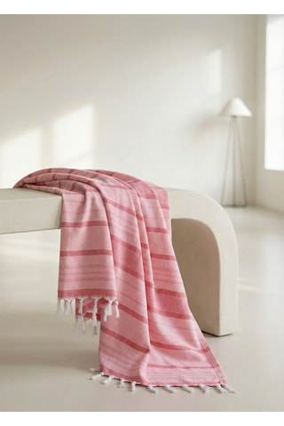 Çift Kişilik Pike 180x220 Cm Çizgili Çok Renkli %70 Pamuk %30 Polyester Dört Mevsim Kullanım Türkiye Üretim Tek Parça Pike Pembe