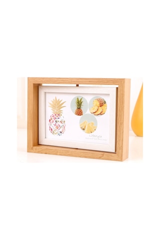 Sones Ahşap Döner Çift Taraflı Salıncaklı Masa Fotoğraf Çerçevesi Boyutu: 8 İnç Kütük + Beyaz