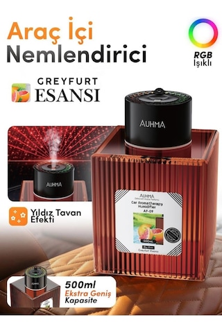 Auhma Af-09 Araç İçi Hava Nemlendirici & Koku Makinesi Greyfurt Esansı 500ml Aromaterapi Difüzör +