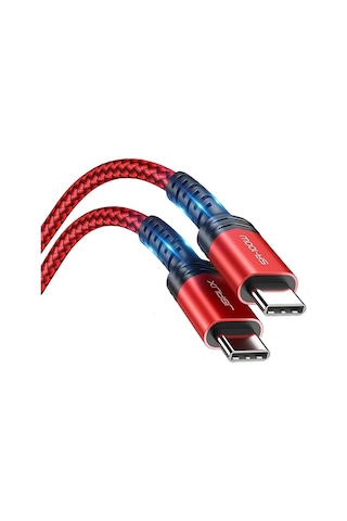Jsaux 100w 2 Metre 5 Amper Süper Hızlı Type-c To Type-c Şarj Ve Data Kablosu - Kırmızı - Cc0020