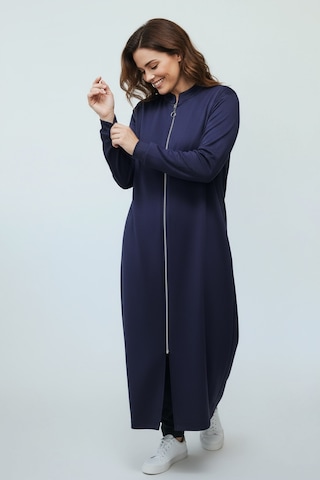 Kadın Önü Fermuarlı Kolu Manşetli Gizli Cepli Mevsimlik Kap Lacivert