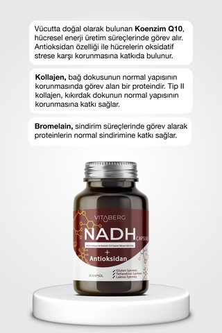 Vitaberg Nadh Antioksidan+ Pqq, Koenzim Q10, Resveratrol, Kolajen Tip Iı