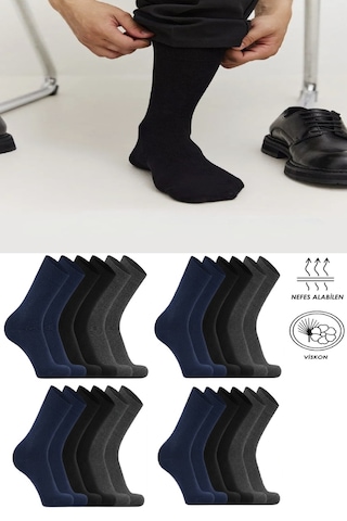 Ozzy Socks 12 Çift Erkek Viskon Dikişsiz Soket Çorap 4 Mevsim Rahat Terletmeyen Yumuşak Set Çok Renkli
