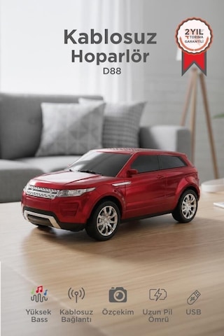 Premium Bluetooth Hoparlör Suv Araba Tasarımlı D88 Kırmızı 16w Kablosuz Dekoratif Tasarım