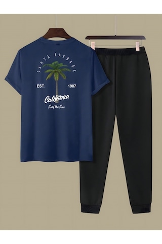 Uyguntarz Unisex 2'li California Baskılı Eşofman Takımı Lacivert