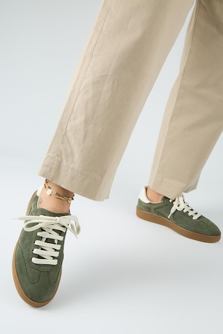 Manijero Krahe Barbella 2 Kadın Hakiki Deri Üç Ayrı Alternatif Bağcıklı Haki-ekru Sneakers