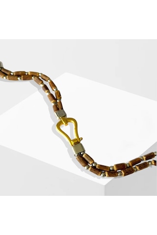 Doğal Taşlı Gold Sılver Çelik Erkek Bileklik Siyah