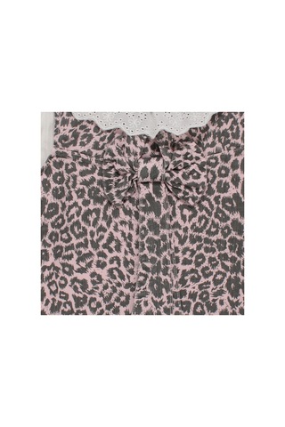 Bebegen Kız Çocuk Beyaz Pembe Leopar Desenli Tek Fiyonklu Kot Elbise Çok Renkli