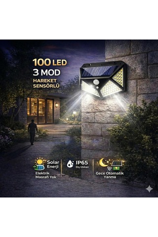 Lexroo 100 Led'li Güneş Enerjili Solar Duvar Apliği Standart