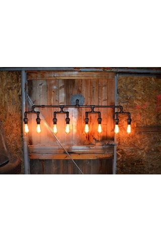 6'lı Borulardan Duvar Lambası Hediyelik Duvar Apliği Vintage Siyah
