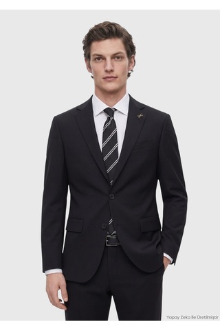 Ramsey Siyah Düz Modern Fit Yün Karışımlı Takım Elbise