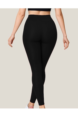 Toparlayıcı Yüksek Bel Kadın Günlük Spor Parlak Tayt SiYAH