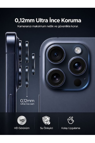 Apple iPhone Uyumlu 15 / 15 Plus Siyah Metal Kamera Lens Koruyucu Safir Cam Ultra Net Hd