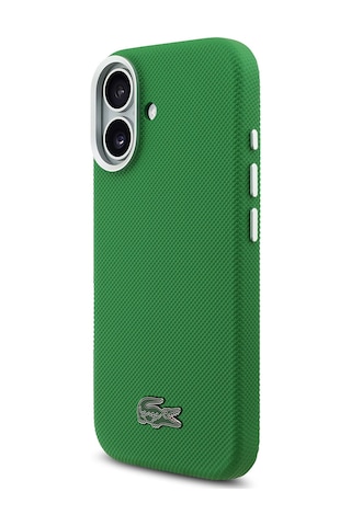 Apple iPhone 17 Kılıf Lacoste Lisanslı M-safe Uyumlu Pvc Pike Desenli İkonik Timsah Logolu Kapak Yeşil