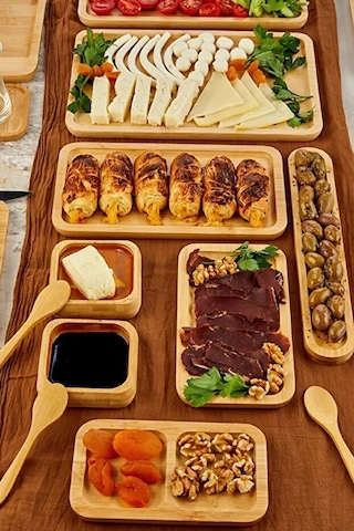 32 Parça Bambu Serisi Kahvaltı Seti 6 Kişilik Bambu Kahvaltı Takımı Sunum Servis Set Bambu Set Kahverengi