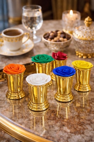 6'lı Gold Kahve Yanı Sunum Kovası- Dekaratif Gül Kovası- Kahve Yanı Sunumluk