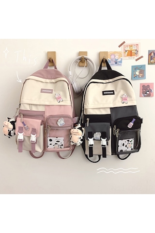 Aubyhe Kadınlar İçin Üniversite Stili Şeffaf Sırt Çantası, Koyu Renkli, Yavru Danam Takımı Ve 3 Adet Kartun Sticker Dahil Siyah