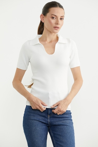 Polo Yaka Basic Triko Tişört - Beyaz