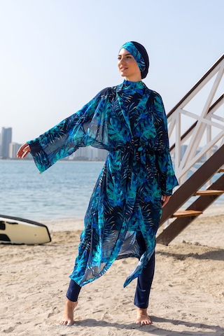 Remsa Mayo Remsa Tesettür Mayo Üzerine Tek Kaftan Kimono Pareo Rp009 Tropikal Lacivert